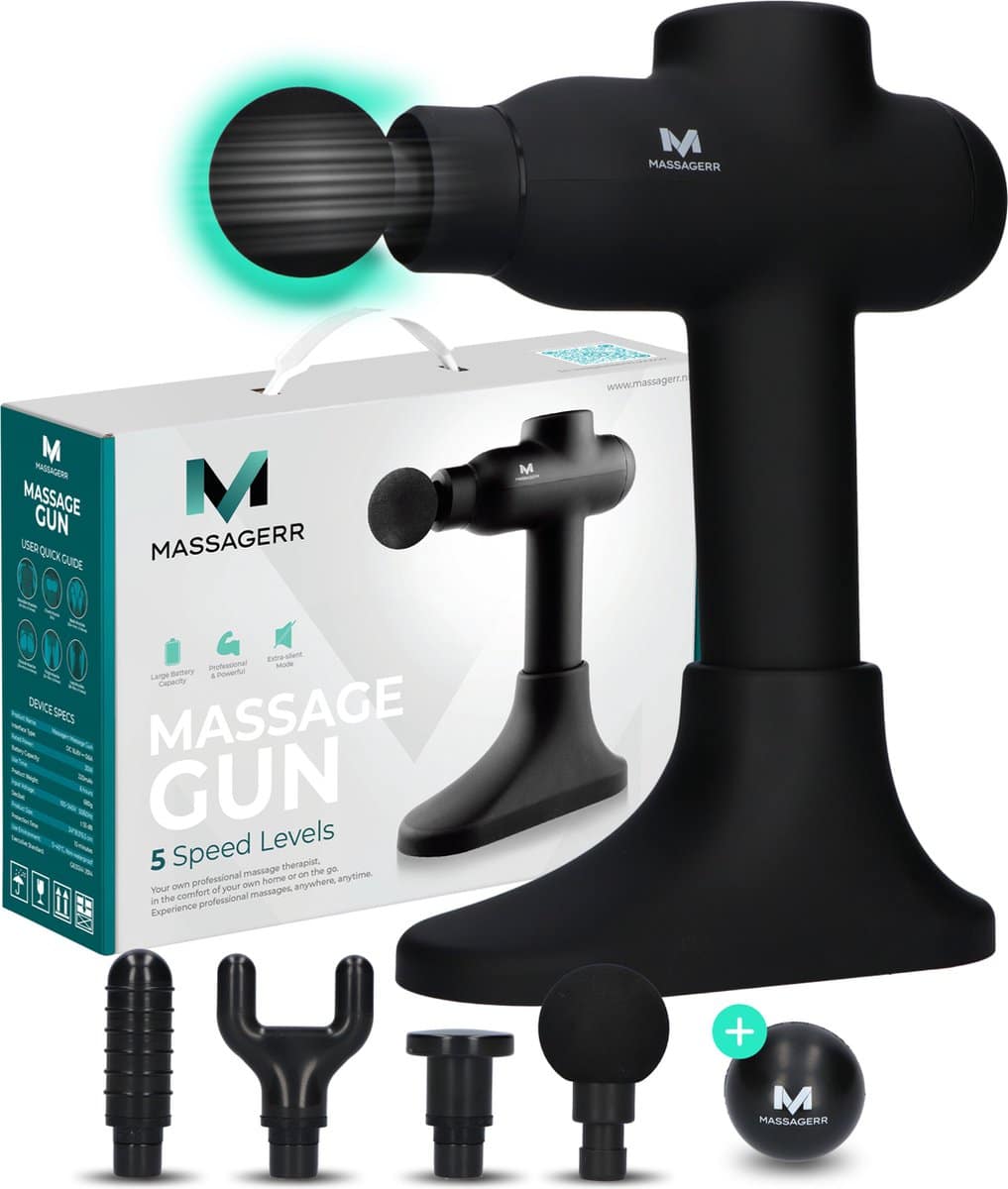 Massagerr® Massage Gun PRO - Professioneel Massage Apparaat – Incl. Standaard en Stressbal – Sport en Relax Massage - Klop en Compressie